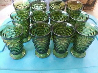 Vintage Green Indiana Glass Cubist Footed Ice Tea Glasses Set Of 12 (f7)