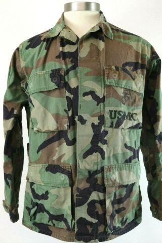 Vintage Usmc Bdu Uniform Shirt Jacket Woodland Green Camo Sz Small Reg Marines