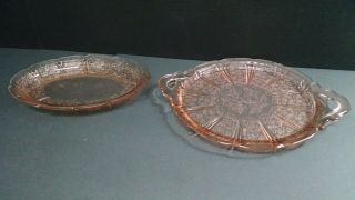 Set Of 2 Vintage Pink Depression Glass Serving Tray And Platter,