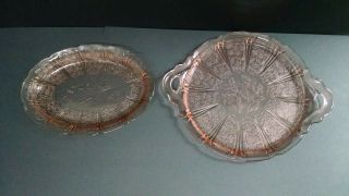 Set of 2 Vintage Pink Depression Glass Serving Tray and Platter, 2