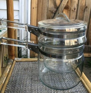 Vintage Pyrex Flameware Glass Double Boiler with Lid 6763 L EUC 3