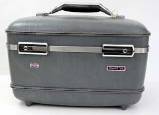 Vintage American Tourister Luggage Train Travel Makeup Case Tray Mirror Gray