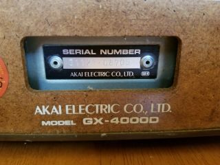 Akai GX - 4000D Stereo Reel To Reel Tape Deck/Glass & X ' tal Ferrite Head. 6