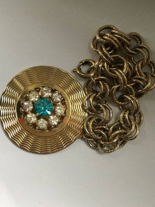 Vintage Coro Pegasus Rhinestone Charm Medallion Bracelet Gold Tone Linked