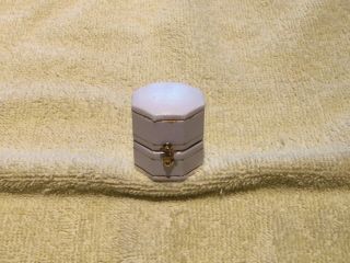 Small Vintage Leather Ring Presentation Box With Brass Hardware & Velvet Lining