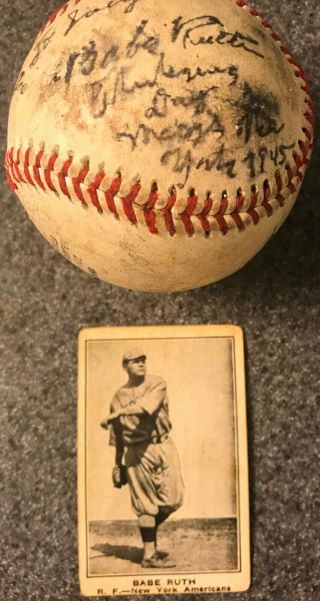 Vintage Babe Ruth Baseball W/ Babe Ruth Baseball Card