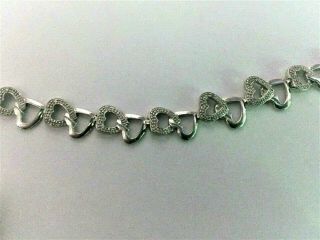 Vintage Sterling Silver Heart Linked bracelet with Diamond Chips 2