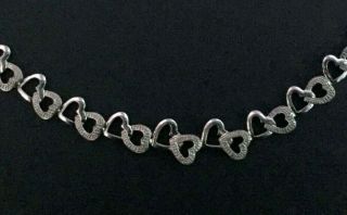 Vintage Sterling Silver Heart Linked bracelet with Diamond Chips 7