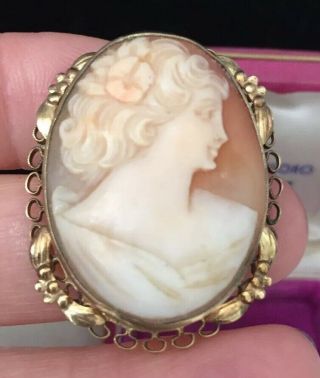 Vintage Victorian Jewellery Signed Gold Filled Real Shell Cameo Brooch