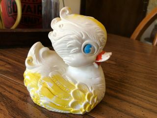 Vintage 1958 Edward Mobley Yellow Rubber Duck Blue Eyes Orange Beak Squeaker Toy