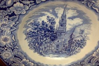 Vintage Liberty Blue.  7 Soup Bowls Staffordshire Ironstone.  Old North Church 2