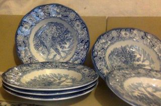 Vintage Liberty Blue.  7 Soup Bowls Staffordshire Ironstone.  Old North Church 4