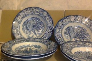 Vintage Liberty Blue.  7 Soup Bowls Staffordshire Ironstone.  Old North Church 5