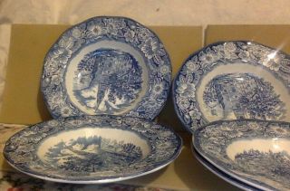 Vintage Liberty Blue.  7 Soup Bowls Staffordshire Ironstone.  Old North Church 6