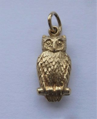 Vintage 9ct Gold Owl Charm / Pendant.  (hallmarked 9.  375)