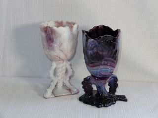 2 Vintage Purple Slag Glass Twig Vases