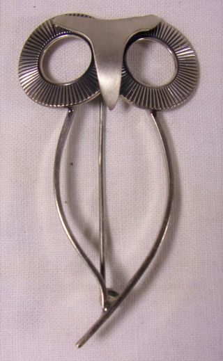 Vintage Sterling Silver Pin/brooch Owl Bird Modernist Designer Sgd Jewelart Wow
