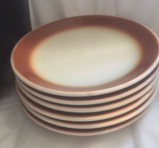 6 Vintage Homer Laughlin Best China Bread Small Plate Brown / Rust Trim Usa