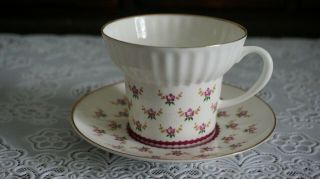 Vintage Lomonosov Bone China Pink Flowers Tea Cup & Saucer,  Russia
