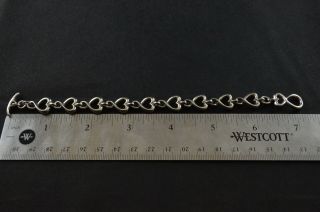 Vintage Sterling Silver Heart Link Bracelet w Toggle Clasp - 24.  7g 2