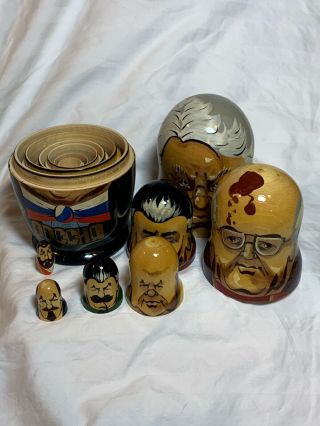 Vintage Set Of 7 Russian President Nesting Dolls Soviet Leaders Dolls