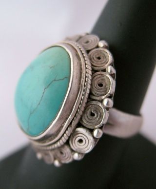Vtg Southwestern 925 16x13mm Turquoise Cabochon Ring Sterling Silver Size 8