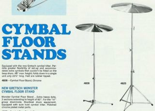 2 Gorgeous Vintage 1965 Gretsch Broadkaster Model 4826 Flush Base Cymbal Stands 2