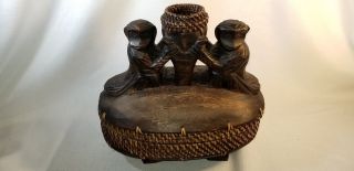 Vintage Monkey Ape Large Wood & Hand Woven Bamboo Rattan Reed Basket Chest Box