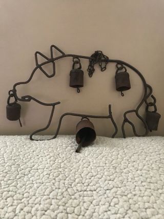 Vintage Rustic Pig/hog Shaped Cow Bell Wind Chime