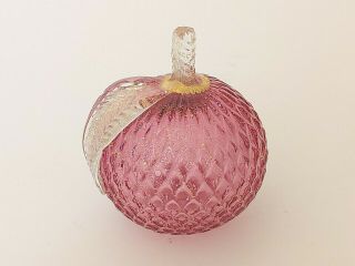 Vintage Murano Venetian Glass Apple Paperweight Fruit In Pink W Gold Aventurine