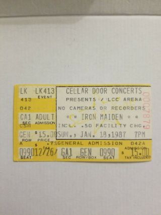 Vintage 1987 Iron Maiden Concert Ticket