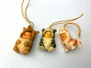 3 Vintage Disney Winnie The Pooh Minnie Ornaments Removeable Animal Costumes 1 "