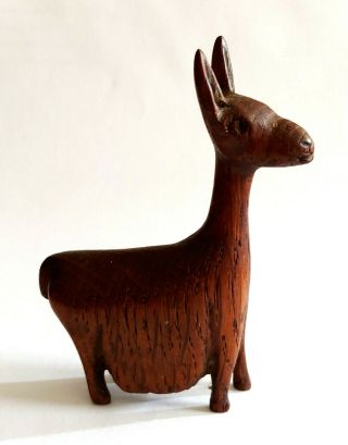 Vintage Hand Carved Wood Llama 3 1/2 " Tall