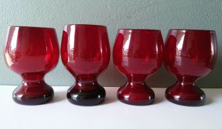 Vintage Ruby Red Blown Studio Art Glass Beer Goblets - Set Of 4