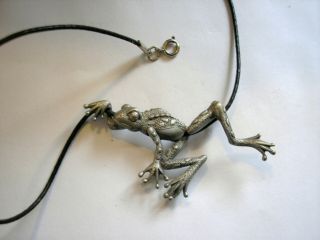 Vintage Signed Jj Jonette Jewelry Silver Pewter Frog Pendant 18 " Necklace