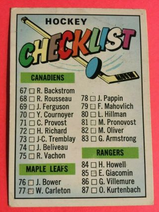 Old Vintage Nhl Hockey Card (set Break) 1967 - 68 Topps 120 Checklist Unmarked