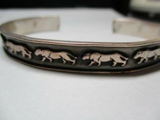 Sterling Silver 925 Estate Vintage Southwest Big Cat Lioness Cuff Bracelet