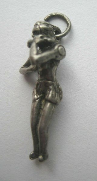 VINTAGE Sterling TEENAGE GIRL ON THE TELEPHONE Silver Bracelet Charm ARM MOVES 2