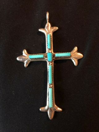 Vintage Sterling Silver And Turquoise Cross Pendant Signed By G&l Leekity