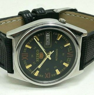 Seiko 5 Automatic Mens Steel Vintage Japan Made Black Dial Watch Run S