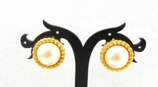 Vintage Christian Dior Gold Faux Pearls Clip On Earrings
