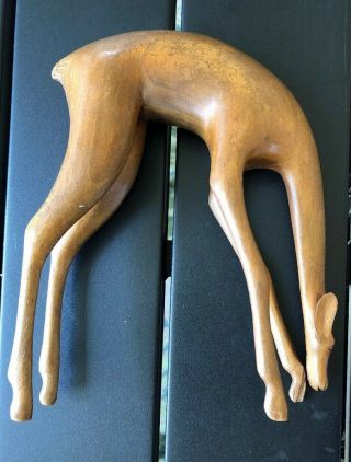 Vintage Carved Wooden Deer Grazing Wood Statue Figure