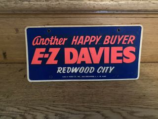 Vintage E - Z Davies Chevrolet Redwood City Promo License Plate Advertising.