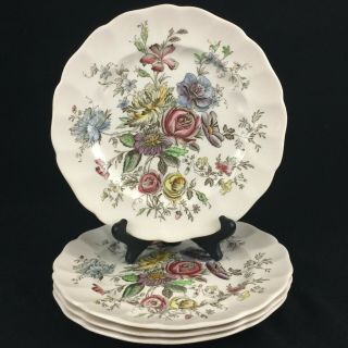 Set Of 4 Vtg Luncheon Plates 9 " By Johnson Brothers Sheraton Multifloral England