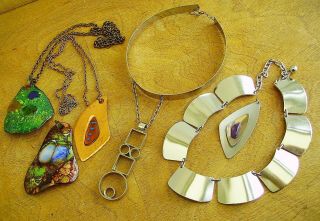 Vtg Modernist/brutalist 60s/70s Jewellery Bundle Choker Necklace,  Enamel Pendants