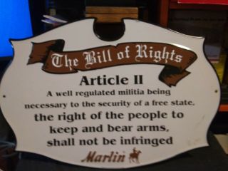 Vintage Marlin Firearms Company Metal Sign - The Bill Of Rights Article Ii