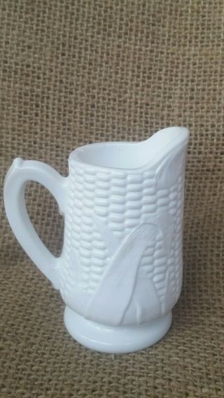 Vintage White Milk Glass Small 3 " Pitcher Corn Pattern