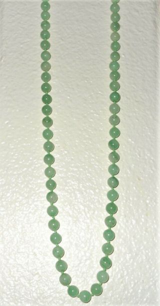 Vtg Beaded Jade Necklace 34 " Long Strand Pale Green Speckled Jadeite Beads 3/8 " W