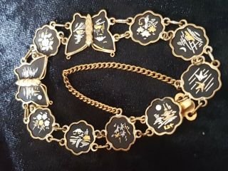 Vintage Japanese Komai Butterflies Bracelet 24k Gold & Silver Inlaid Into Iron