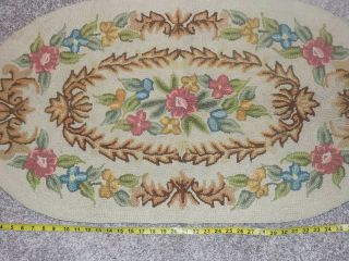 Vintage Oval Floral Motif Wool Hook Rug Flowers 7